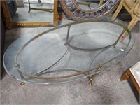 Oval Brass Base with Glass Top Coffee Table