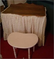 Vanity and stool with eyelet skirt,