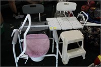 WHEEL CHAIR, SHOWER CHAIR, BED SIDE TOILET