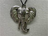 Huge 3" Vintage Elephant Head Pendant w/ Necklace