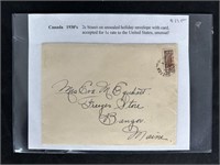 Canada 1935 #218 Rare 2 Cents Bisect on Cover