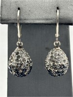 Sterling Silver Black & Clear Dangle Earrings