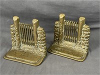 C1910 Solid Brass Wall w Gate Book Ends