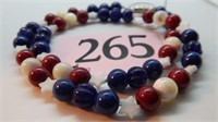 RED, WHITE, BLUE AND STAR BEADED NECKLACE 16"
