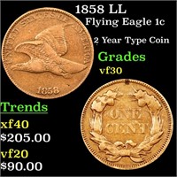 1858 LL Flying Eagle 1c Grades vf++