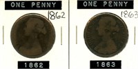 Great Britain Pair of 1862-1863 Large Pennies