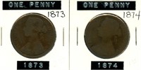 Great Britain Pair of 1873-1874 Large Pennies