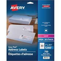 Avery 5260 Easy Peel Address Labels, White, 1" x