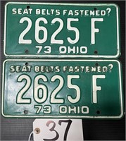 Set of 1973 Seat Belts Fastened Ohio License Plate