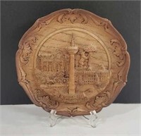 Hand Carved Decorative Wooden Plate depicting