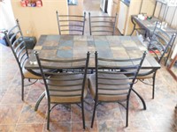 P729- Slate Top Metal Frame Dining Table & 6 Chair