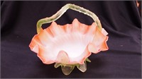 Vintage frosted art glass basket, peach-to-