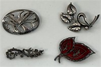 PRETTY VINTAGE STERLING BROOCHES INCL ENAMELED