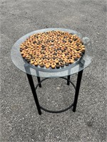 Round Glass Top Metal End Table Plant Stand w/
