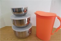 Stainless Nesting Bowls  &Lids Tupperware Pitcher