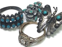 Group of 4 Vintage Turquoise Rings & More