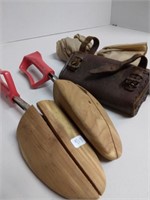 Lot incl Shoe Trees, Antq Leather Pouch,