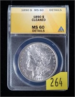 1890 Morgan dollar, ANACS slab certified MS-60