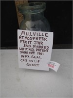 Millville fruit jar quart, chip in lip