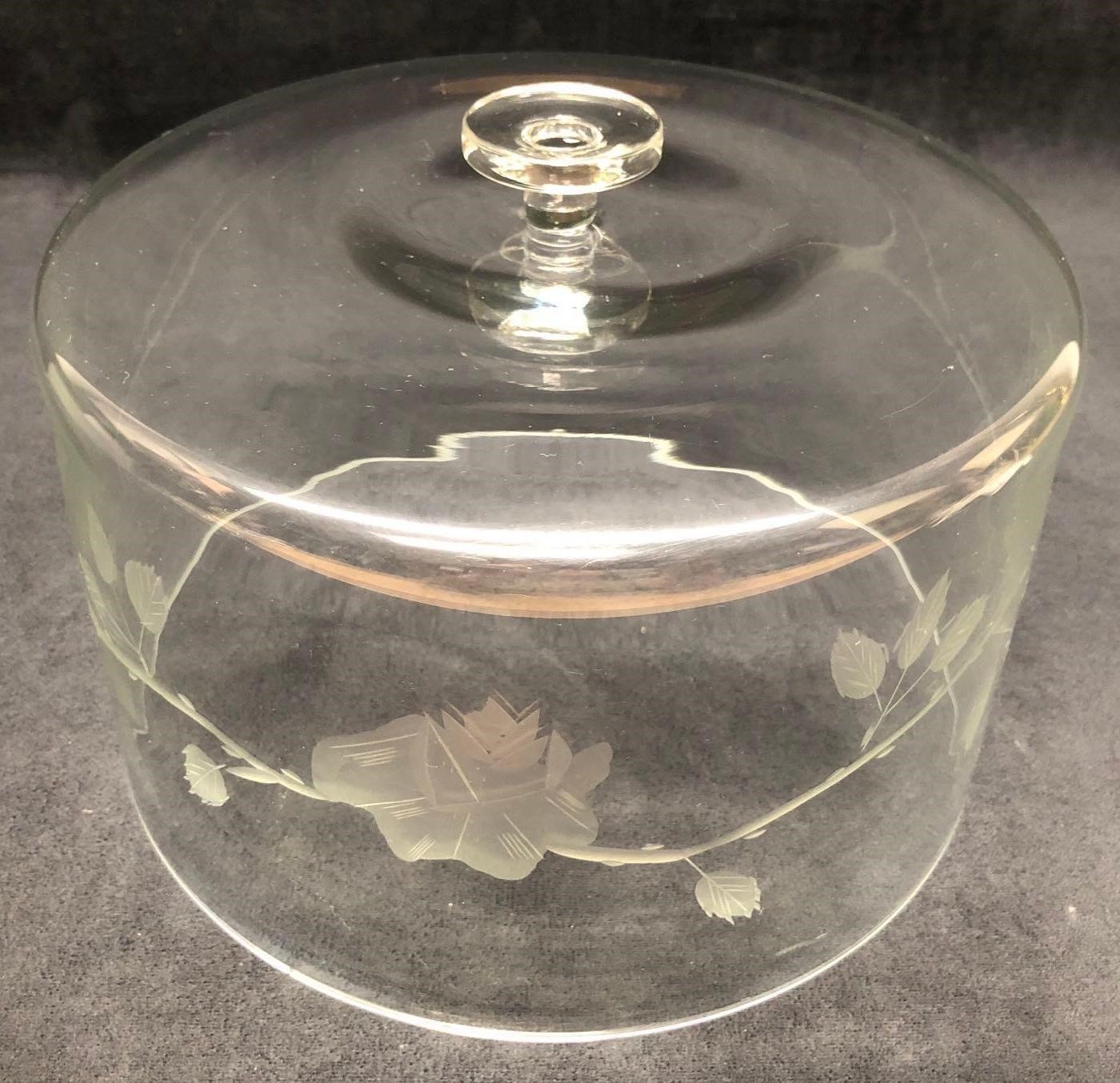 Vintage MCM Etched and Frosted Glass Cake Dome