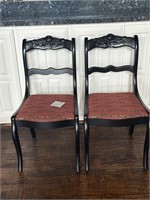 Black Wood Chairs with Carved Rose Detail