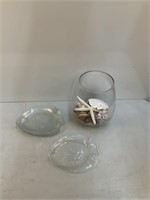 Large Decorative Glass Case & Glass Fish Plates