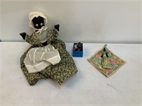 (2) Black Cloth Dolls & (1) Black Porcelain Doll