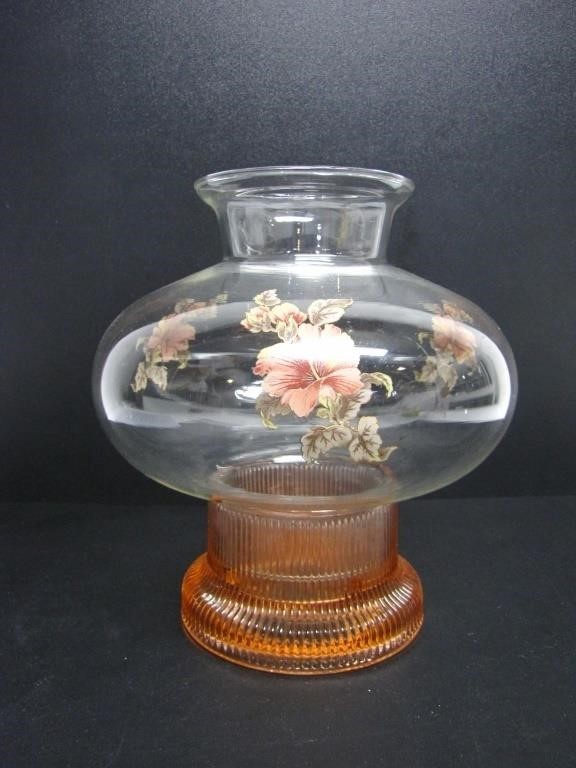 PINK DEPRESSION GLASS CANDLE HOLDER W/ CHIMNEY