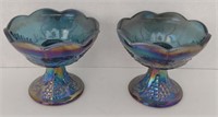 Vtg. Iridescent Blue Carnival Glass Candle