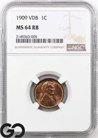 1909 VDB Lincoln Wheat Cent, NGC MS64RB Guide: 90
