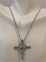 New Diamond cross necklace blie center gem
