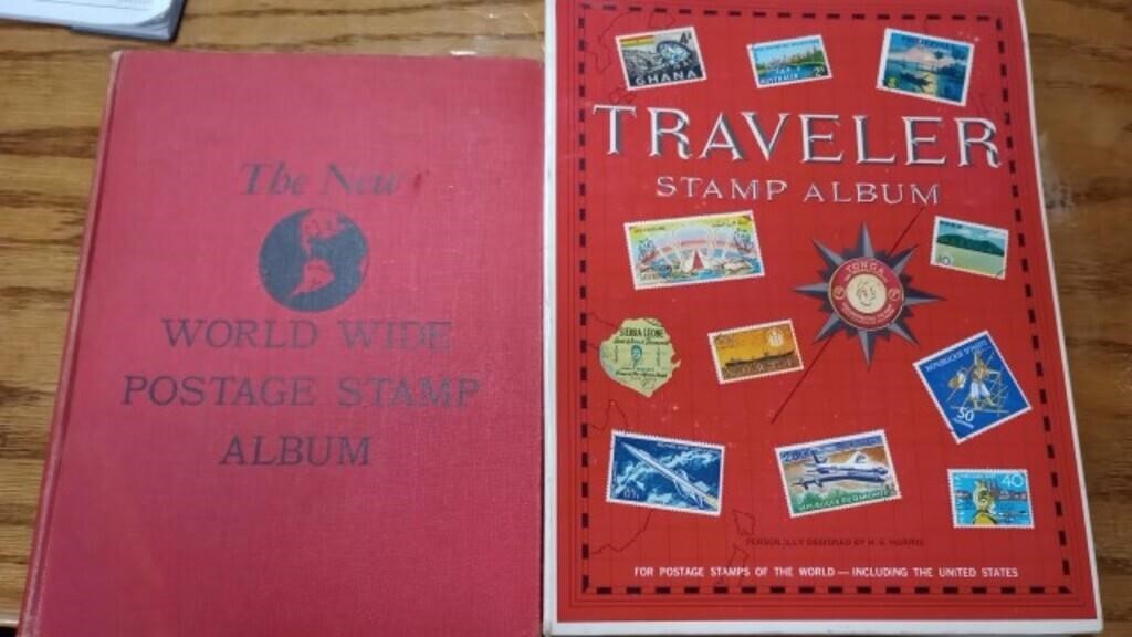 World stamp albums, partially filled