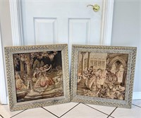 Two Vintage Framed Tapestries 23x23