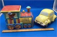 Volkswagen Bug And Train Cookie Jars