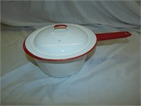 Vintage Red & White Enamelware Pot with Lid