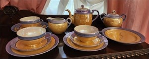 13 pc partial cream and blue color tea set
