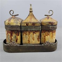 Faux Aged Metal Canister Set