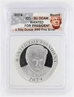 Trump 2024 Wanted President ICG BU DCAM Silver 1oz