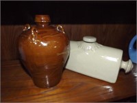 Stoneware Bed Warmer & Brown Sake Jug