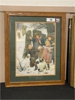 Framed Vintage Children Snow Scene
