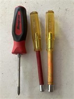 Snap-on screwdriver and 2 nut drivers