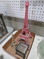 (2) EIFFEL TOWERS & GLASS JEWELRY BOX