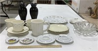 15 glass/ ceramic Dishes w/ 2 metal vases