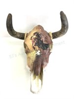 Artist Signed Hand Painted Steer Skull