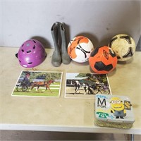 Kids sz12 Boots, Puzzles, Helmet, Soccer Balls