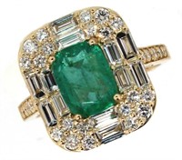 14k Gold 2.85 ct Natural Emerald & Diamond Ring