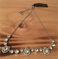 NWT GIVENCHY SILVER TONE RHINESTONE NECKLACE  $78