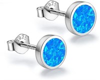 18k Gold-pl Round .50ct Blue Opal Earrings
