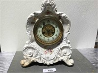 Vintage porcelain mantel clock, Waterbury Clock Co