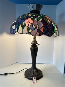 Wrought Iron Stained Glass Lamp 30"H 21" Dia